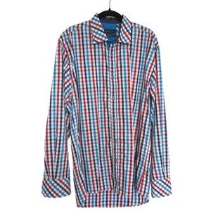 ENVY Shirt Mens Button Down Long Sleeve Checkered Slim Fit Blue Red Size XL